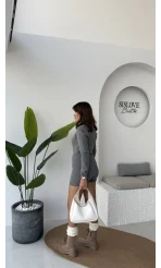 Kelly Triko Bodysuit Hırka Şort Takım - Gri