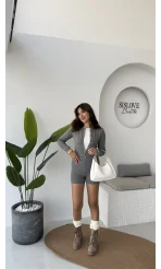 Kelly Triko Bodysuit Hırka Şort Takım - Gri