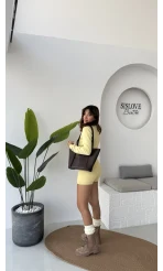 Kelly Triko Bodysuit Hırka Şort Takım - Sarı