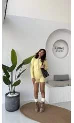 Kelly Triko Bodysuit Hırka Şort Takım - Sarı