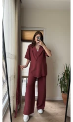 Kemdın Kısa Kollu Modal Kumaşlı Takım Bordo