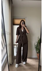 Kemdın Kısa Kollu Modal Kumaşlı Takım Kahve