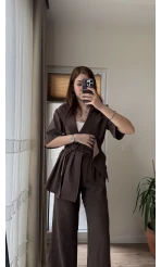 Kemdın Kısa Kollu Modal Kumaşlı Takım Kahve