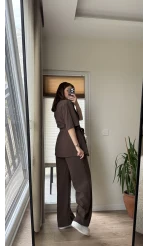 Kemdın Kısa Kollu Modal Kumaşlı Takım Kahve