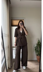 Kemdın Kısa Kollu Modal Kumaşlı Takım Kahve