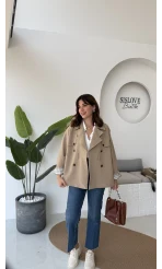 Kemerli Ara Yakalı Trenç - Camel - Kod: 9587