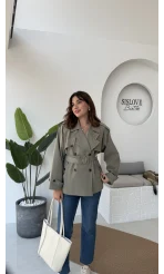 Kemerli Ara Yakalı Trenç - Haki - Kod: 9587