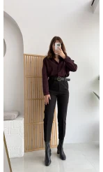 Kemerli Atlas Pantolon Siyah Kod: 50710