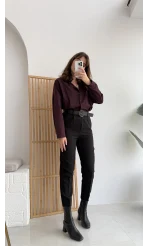 Kemerli Atlas Pantolon Siyah Kod: 50710