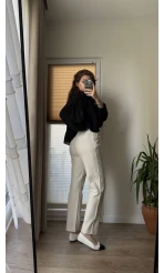 Kemerli Keten Natural Pantolon