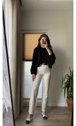 Kemerli Keten Natural Pantolon