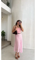 Kemerli Püskül Detay Etek - Pembe - Kod: 5096