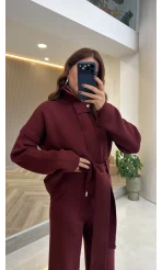 Kemerli Triko Takım - Bordo - Kod: 2680