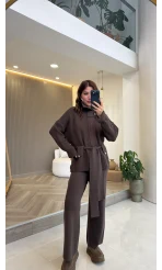 Kemerli Triko Takım - Kahve - Kod: 2680