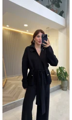 Kemerli Triko Takım - Siyah - Kod: 2680