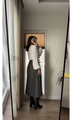 Kemerli Yırtmaçlı Antrasit Etek