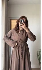 Keten Etek Gömlek Takım Acı Kahve