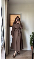 Keten Etek Gömlek Takım Acı Kahve