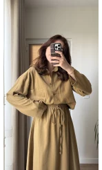 Keten Etek Gömlek Takım Hardal