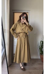 Keten Etek Gömlek Takım Hardal