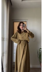 Keten Etek Gömlek Takım Hardal