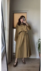 Keten Etek Gömlek Takım Hardal