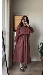 Keten Etek Gömlek Takım Kiremit