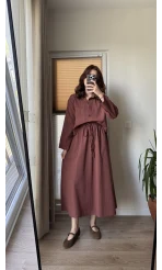 Keten Etek Gömlek Takım Kiremit