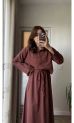 Keten Etek Gömlek Takım Kiremit