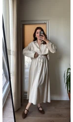 Keten Etek Gömlek Takım Natural