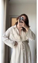 Keten Etek Gömlek Takım Natural