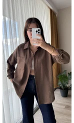 Keten Karşımlı Cepli Gömlek Acı Kahve