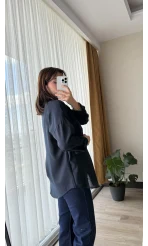 Keten Karşımlı Cepli Gömlek Lacivert