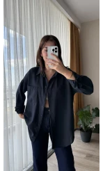 Keten Karşımlı Cepli Gömlek Lacivert