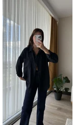 Keten Karşımlı Cepli Gömlek Lacivert