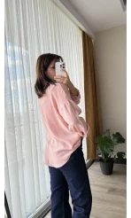 Keten Karşımlı Cepli Gömlek Pudra Pembesi