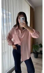 Keten Karşımlı Cepli Gömlek Pudra Pembesi
