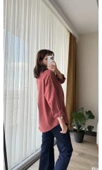 Keten Karşımlı Cepli Gömlek Tarçın