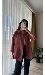 Keten Karşımlı Cepli Gömlek Tarçın