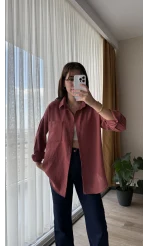 Keten Karşımlı Cepli Gömlek Tarçın