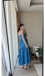 Keten Kat Kat Elbise Mavi