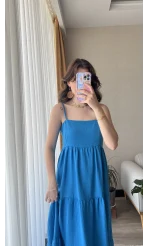 Keten Kat Kat Elbise Mavi