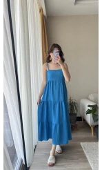 Keten Kat Kat Elbise Mavi