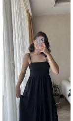 Keten Kat Kat Elbise Siyah