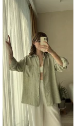Keten Kırçıllı Haki Gömlek