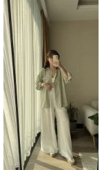 Keten Kırçıllı Haki Gömlek