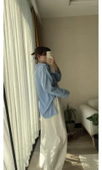 Keten Kırçıllı Mavi Gömlek