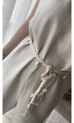 Keten Krem Kemerli Tulum