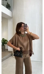 Kierra Bluz Pantolon Takım - Kahve - Kod: 51420