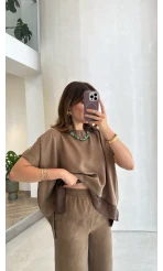 Kierra Bluz Pantolon Takım - Kahve - Kod: 51420